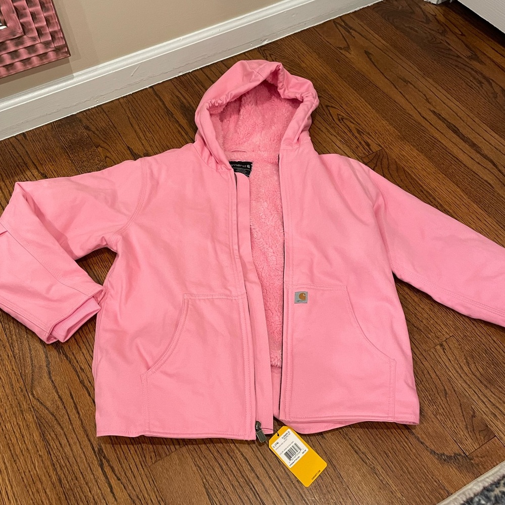 New carhartt canvas insulated hooded rose bloom pink jacket L 14 large carhart